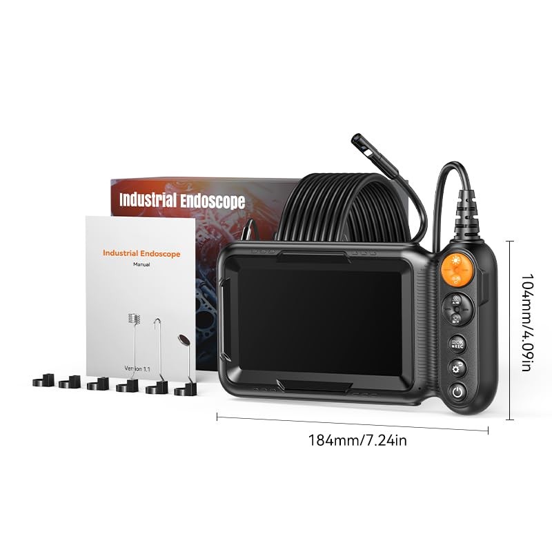 Dual-Lens Endoscope Camera with Light, Borescope 5" IPS Screen, black