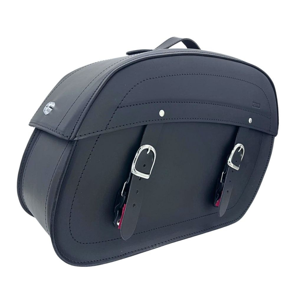 RIGHT Black Leather Side Bag with Quick Release System Click-Fix 20lt