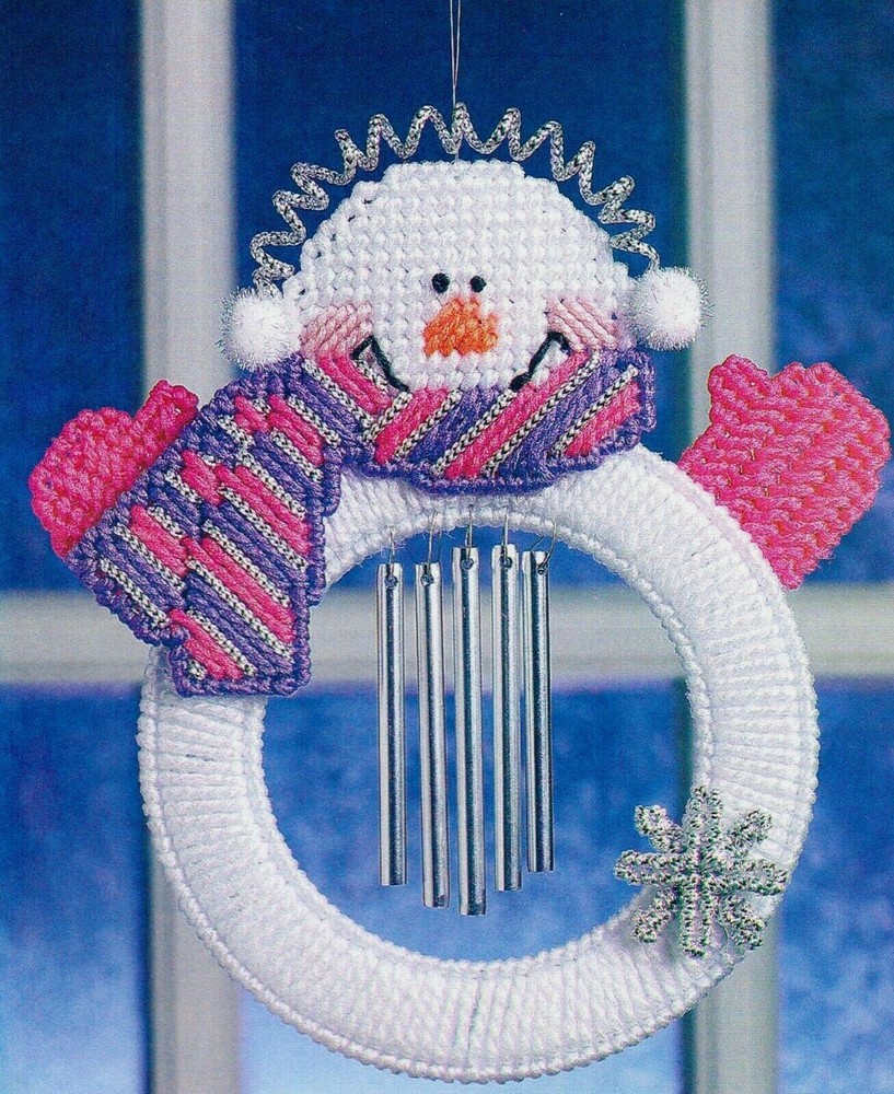 SNOWMAN WIND CHIME CHRISTMAS PLASTIC CANVAS PATTERN INSTRUCTIONS