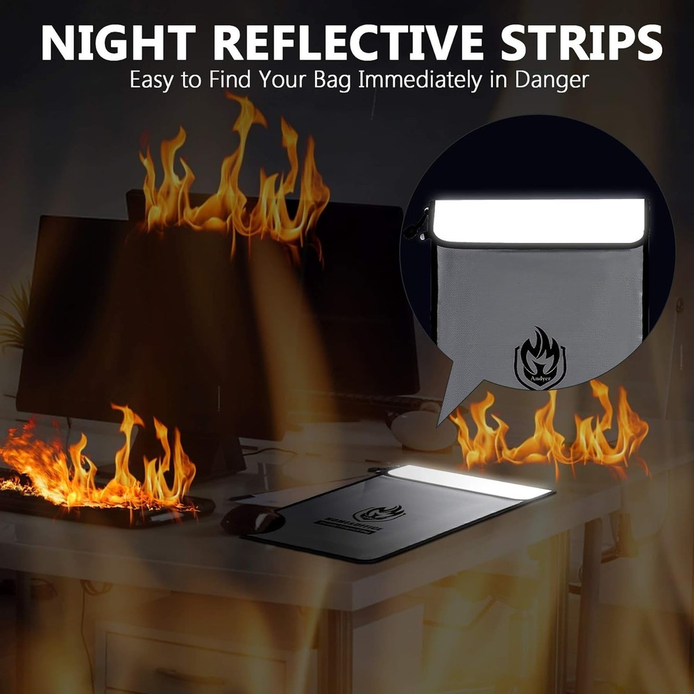 Durable Two-Pocket Fireproof Document Bag 2000℉ - Secure and Portable Organizer