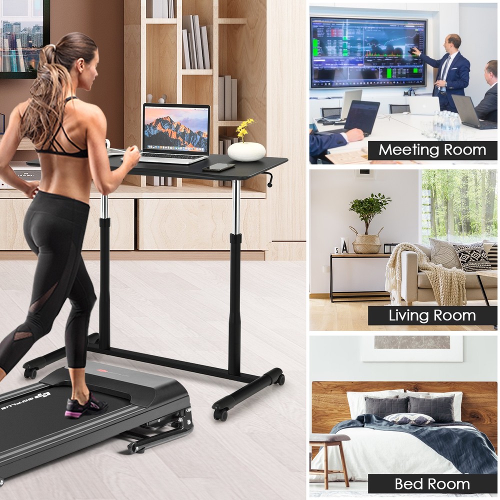 Costway Height Adjustable Computer Desk Sit Stand Rolling Notebook Table Black