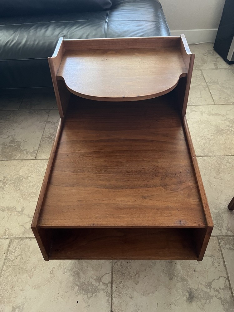 MCM Drexel Declaration Stepped Side Table - Kipp Stewart Walnut End Table 1962