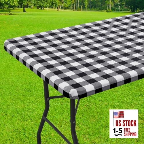 Rectangle Picnic Table Cloth, Elastic 72" x 30" (Rectangular) Black and White