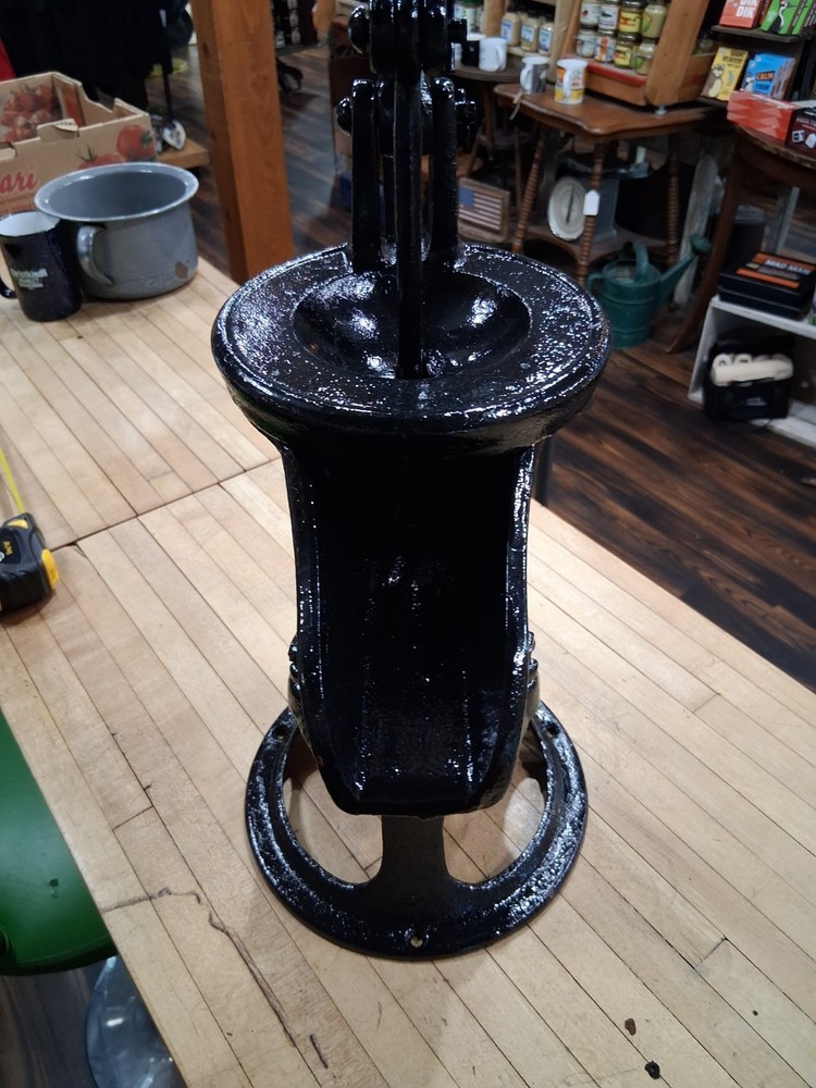 Cast Iron Hand Water Pump With Base, Refinished Black