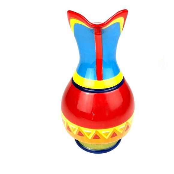 Multicolor Large Ceramic Pitcher Southwestern