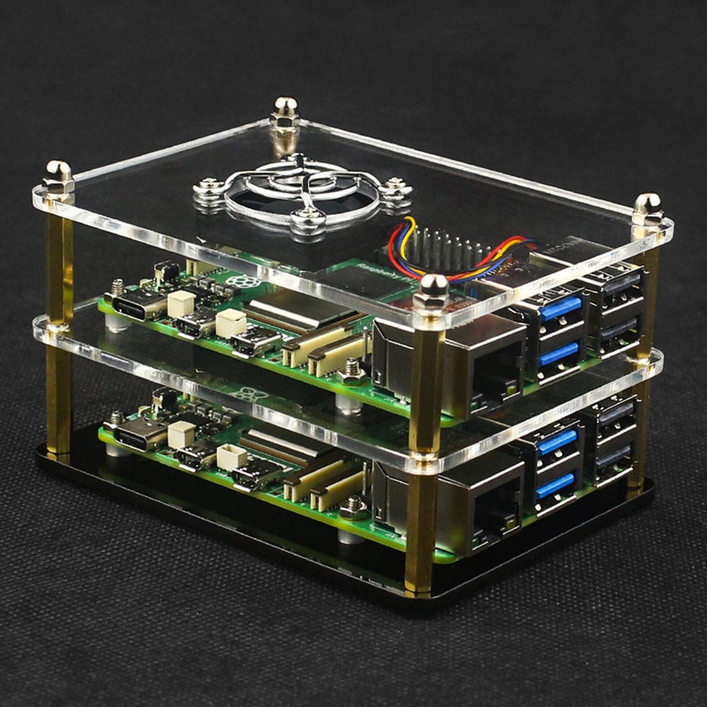 Raspberry Pi 5 Multi-Layer Acrylic Shell Protective Case Cooling Fan US