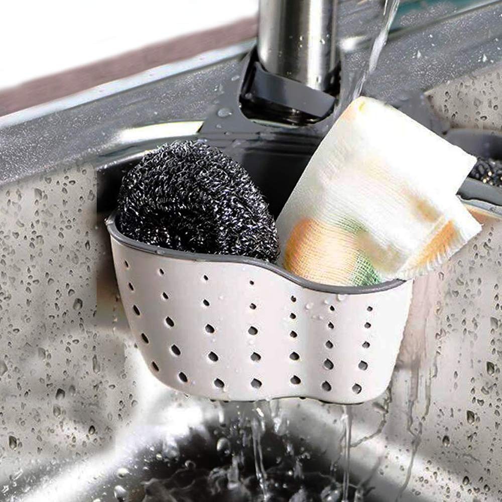 Kitchen Sink Caddy Sponge Holder Silicone Plastic 2 Piece, As Pictured-2 Pack
