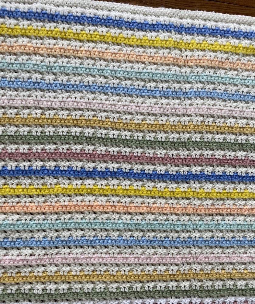 Crochet Afghan Throw Lap Blanket 45x54” Multicolor Square Stripe Handmade