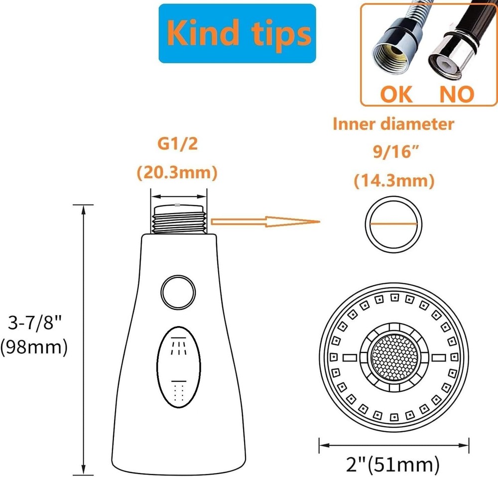 Pull Down Kitchen Faucet Sprayer Head Replacement Part Brushed Nickel Silver