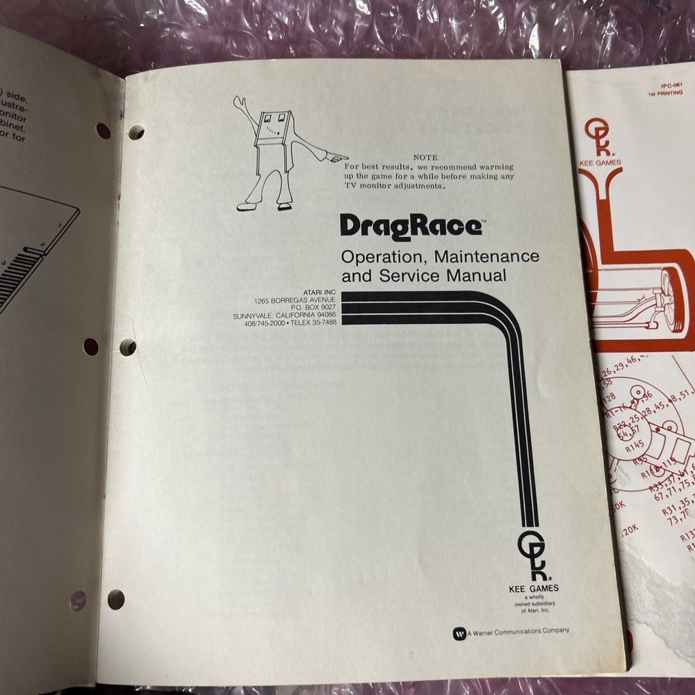 DRAG RACE Set KEE GAMES ATARI arcade video game manual