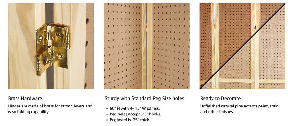 Folding Pegboard Display Craft Display 4 Panel 5' Folds Flat 60" H Peg Board
