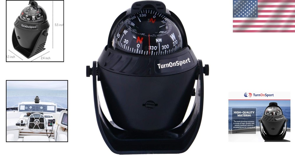Compact Illuminated Boat Compass with Visible Lubber Line - Easy Installation