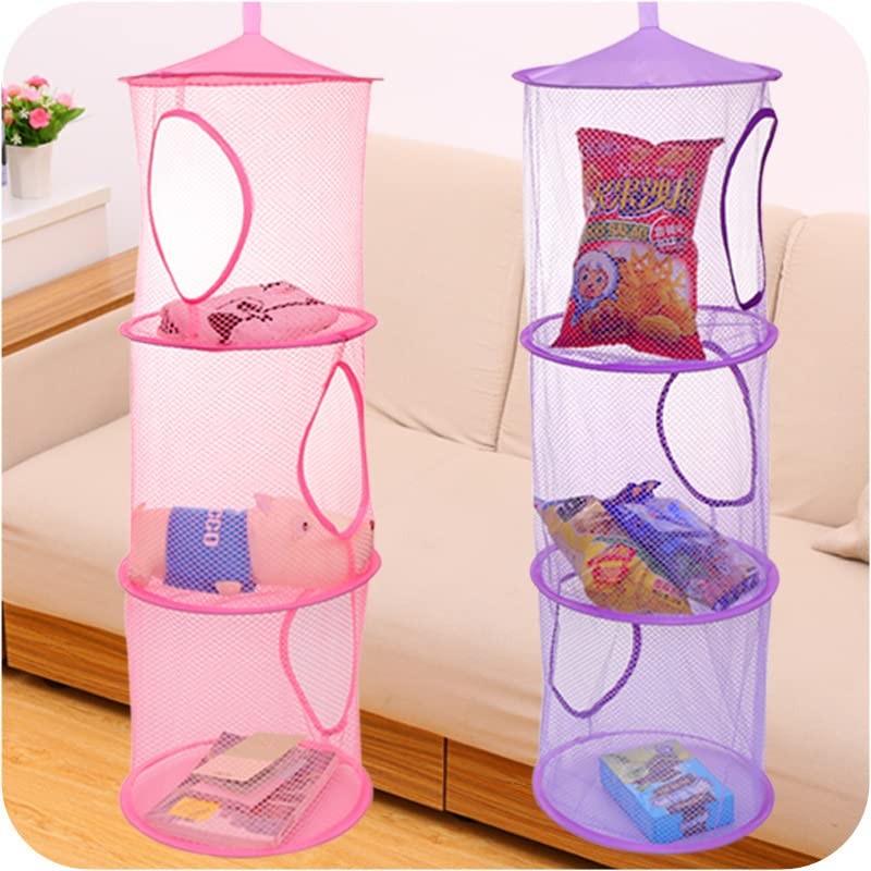 Mesh Hanging Storage Basket With 3 Compartments Foldable Hanging Storage Orga...