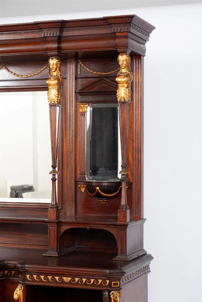 Breakfront Buffet, Neoclassical Style, Continental, Mahogany, Circa 1900s!