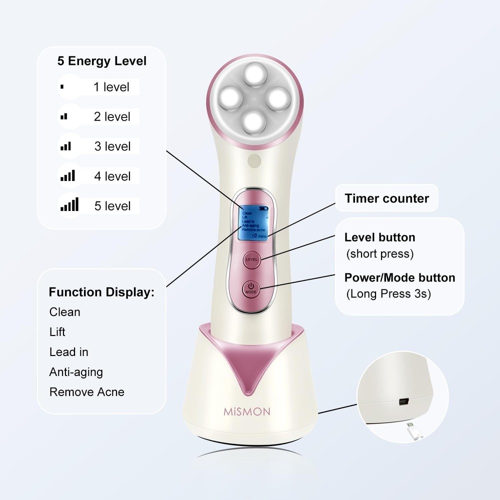 MiSMON High Frequency Facial Machine Light Theraphy Micro-Current Device, 5 i...