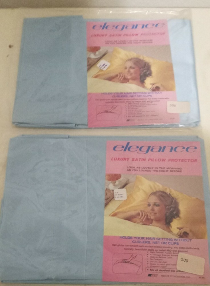 2 Satin Pillow Protector Zippered Pillowcase Pair BLUE Elegance BRAND NEW