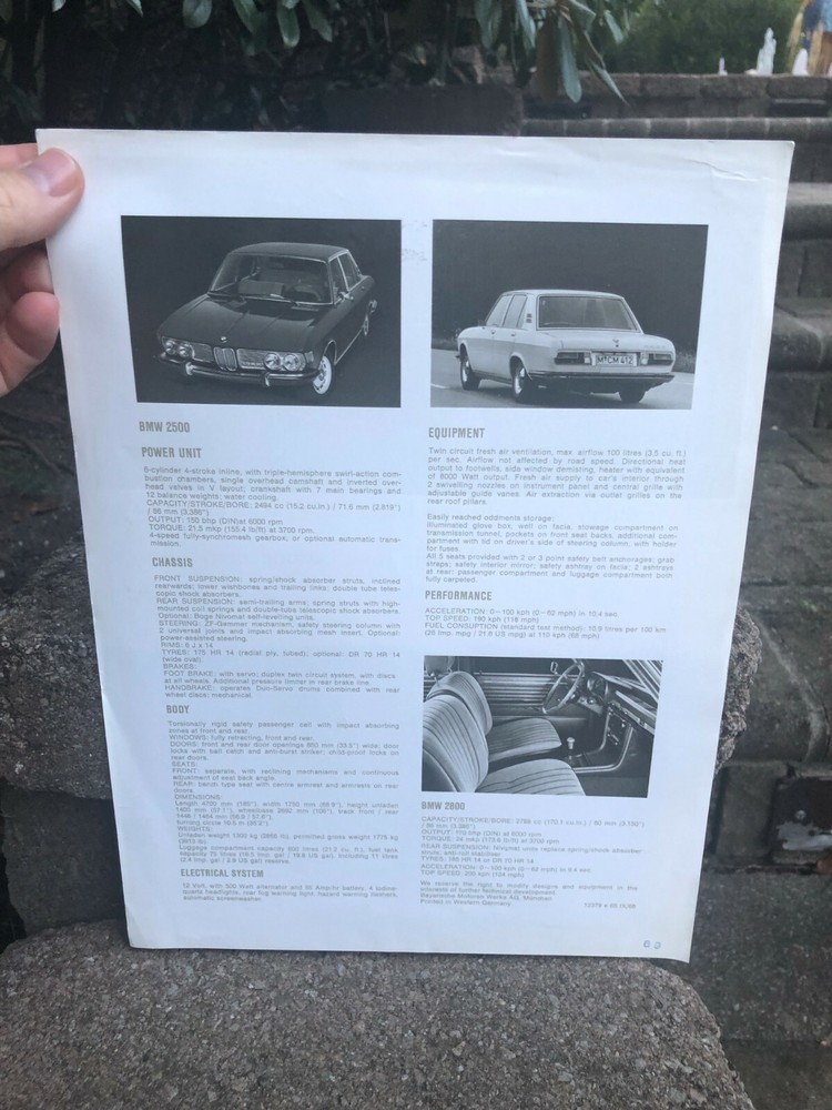 1969 BMW 2500 Spec Sheet