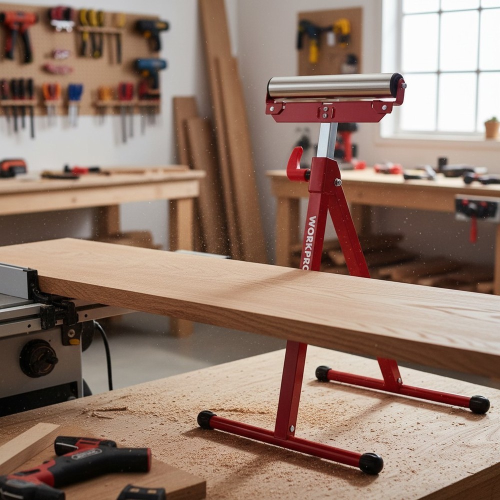 Compact Folding Roller Stand, 27-43" Adjustable Height, Ideal for Woodworkers