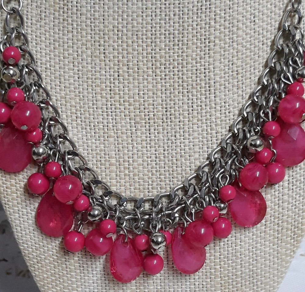 Fuchsia Artisan Lucite Dangle Multi Bead Necklace