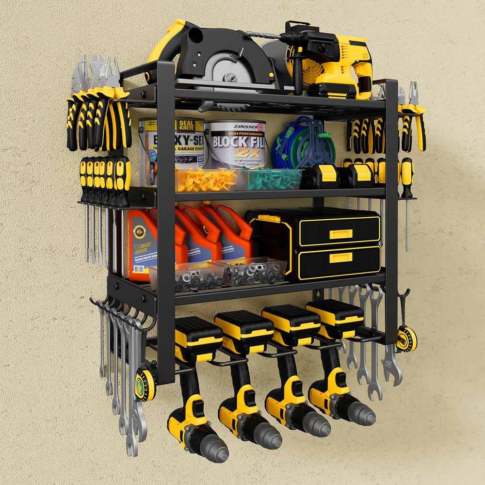 4 Tier Wall Mount Power Tool Organizer Rack with 8 Drill Holders