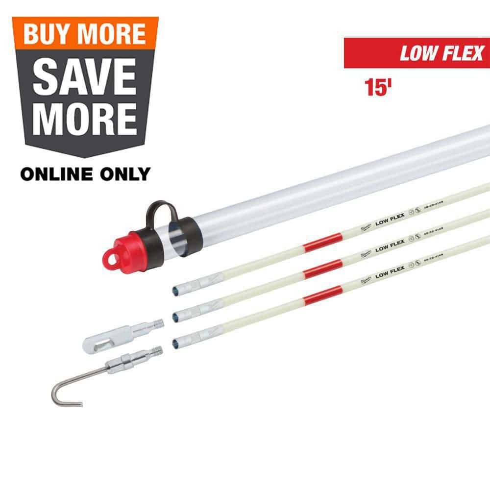 Fish Stick Kit 15ft Low Flex Glow in Dark Fiberglass Wire Pulling Tool Set