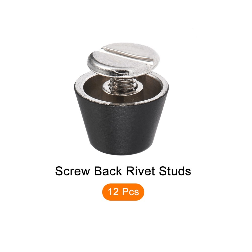 Screw Back Stud Spike (10x7mm) 12pcs, Flat Head Stud Rivets Matt Black