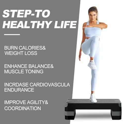 Adjustable Aerobic Step Platform - 26.5" Deck with 4"/6"/8" Risers for Home Gym