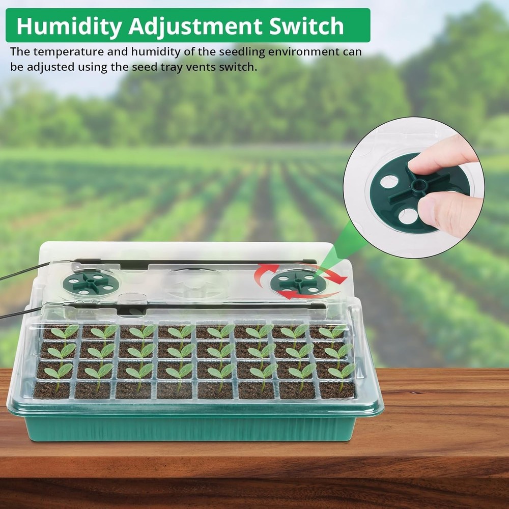 80-Cell Seed Starter Tray with Adjustable Grow Light & Humidity Dome - 2 Pack