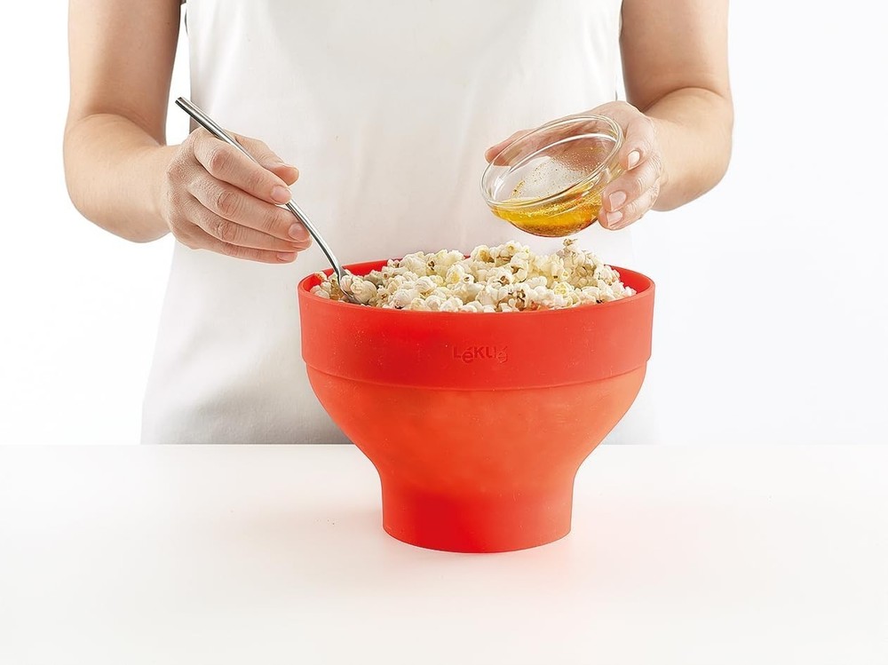 Red Collapsible Microwave Popcorn Maker 2-3 Servings Fast & Healthy