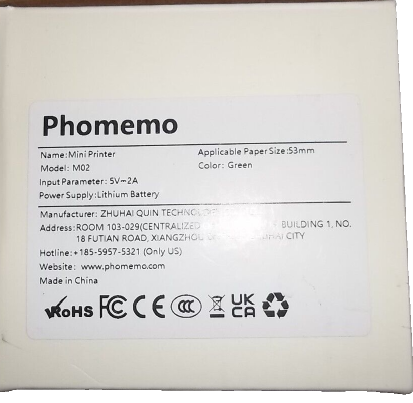 Mint Phomemo M02 Mini Pocket Thermal Printer Label Maker Bluetooth Android IOS