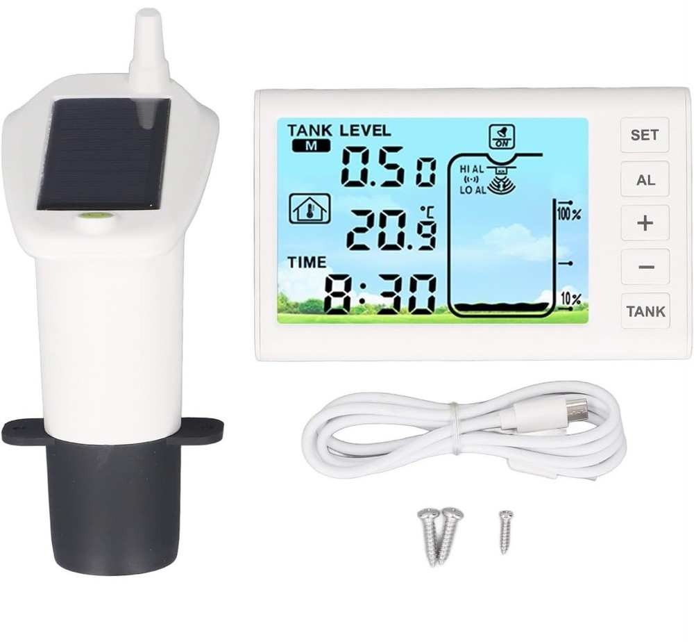 Ultrasonic Water Tank Liquid Depth Level Meter Temperature Sensor Time Display