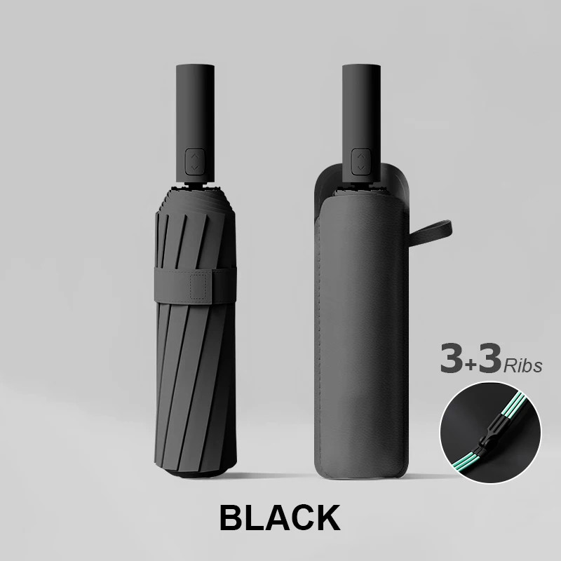 Windproof Automatic Umbrella with Leather Umbrella Cover Portable