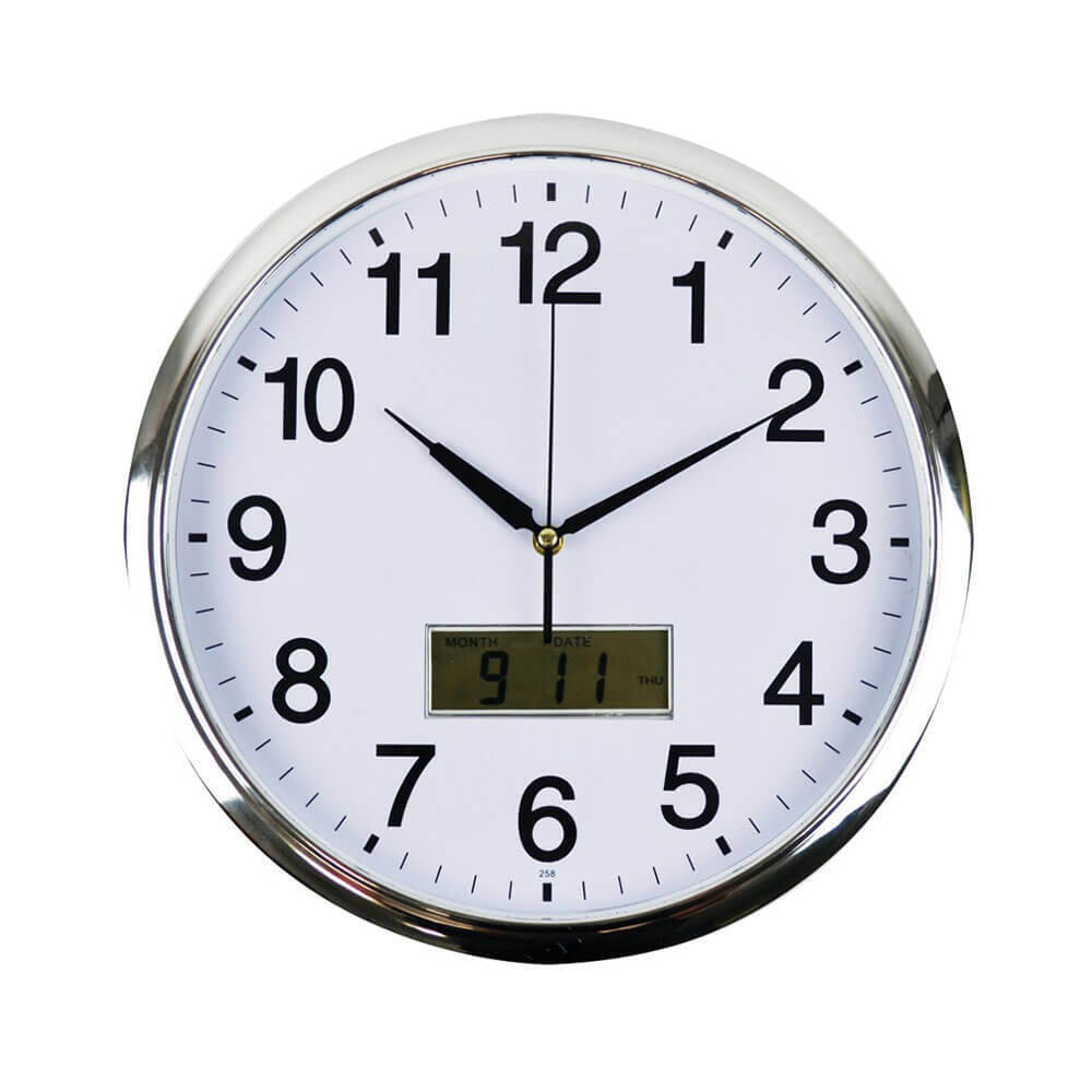 Italplast Quality Round Wall Mountable Clock With LCD 36cm Silent Second Hand