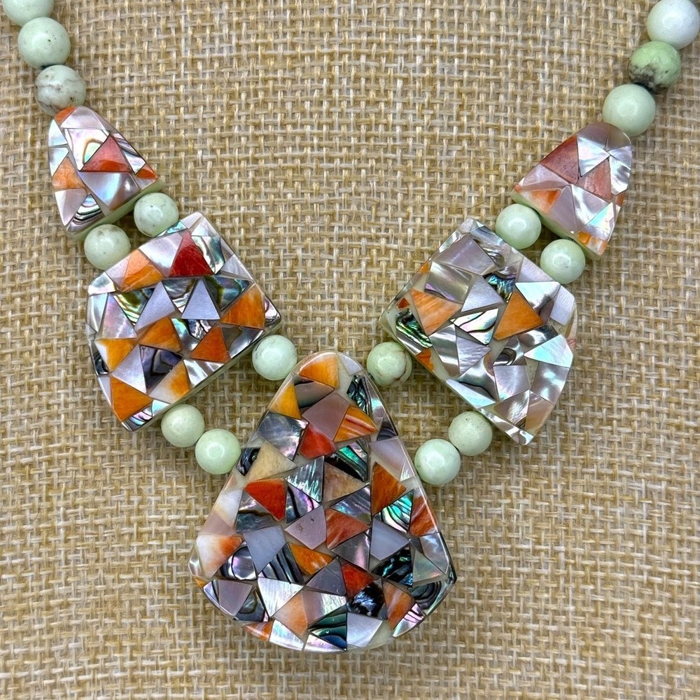 Boho Reversible Abalone Shell Citron Magnesite 925 Silver Necklace
