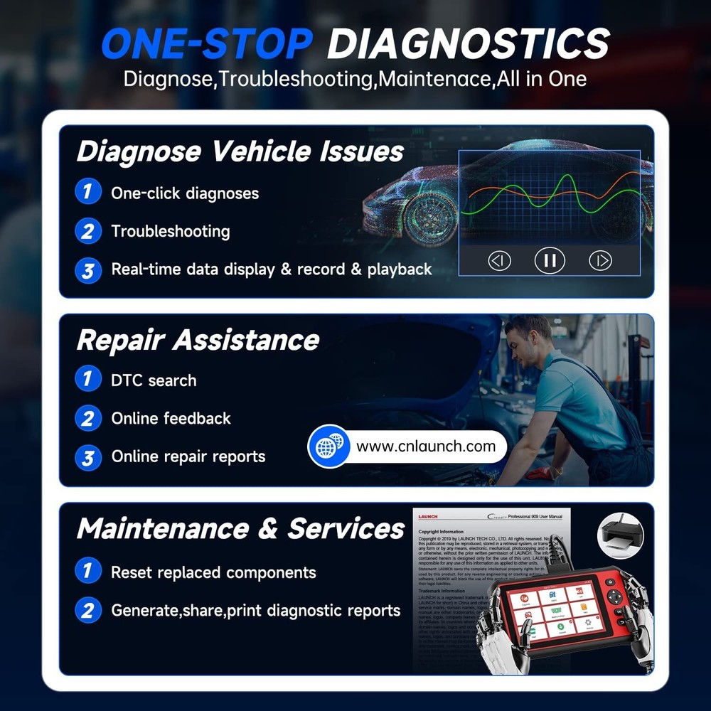 Launch CRP909 All System Car Diagnostic Scanner Tool SAS ABS Injector Key Coding