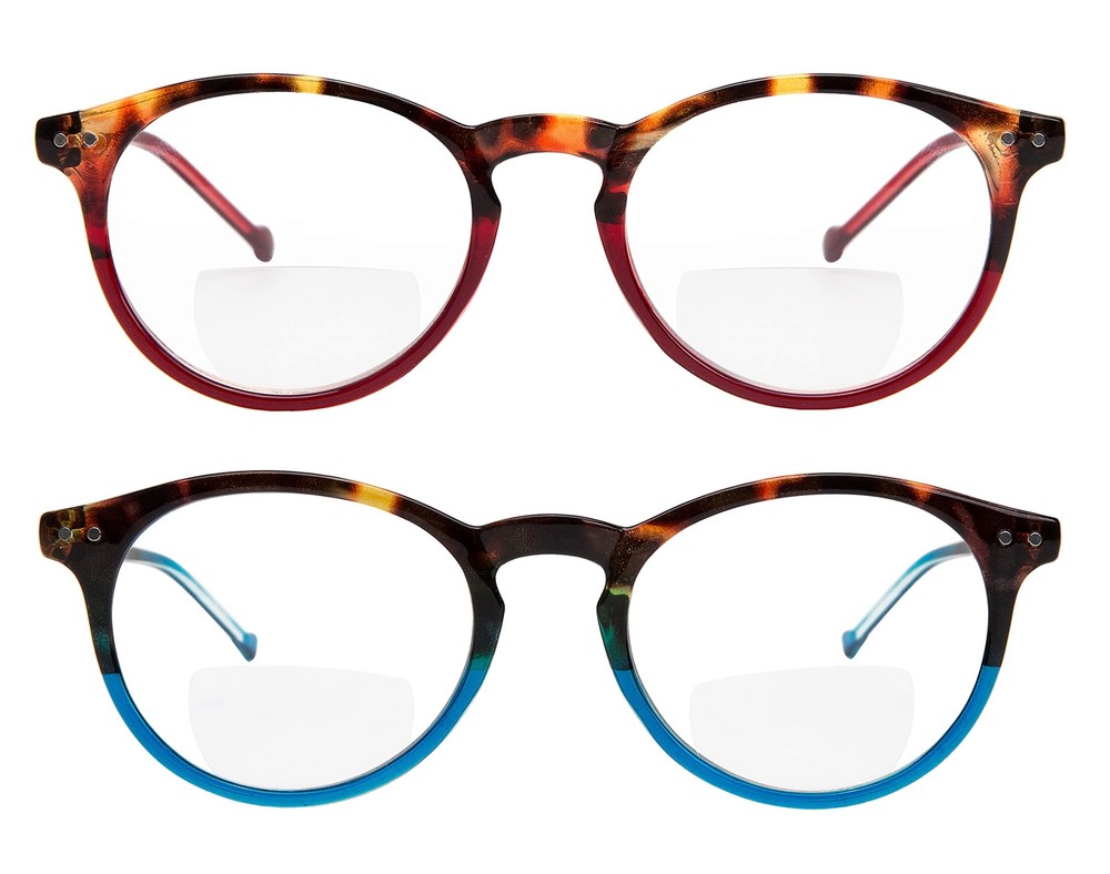 Yogo Vision Bifocal Reading Glasses 2 Pack Plastic Keyhole Spring Hinge Frames
