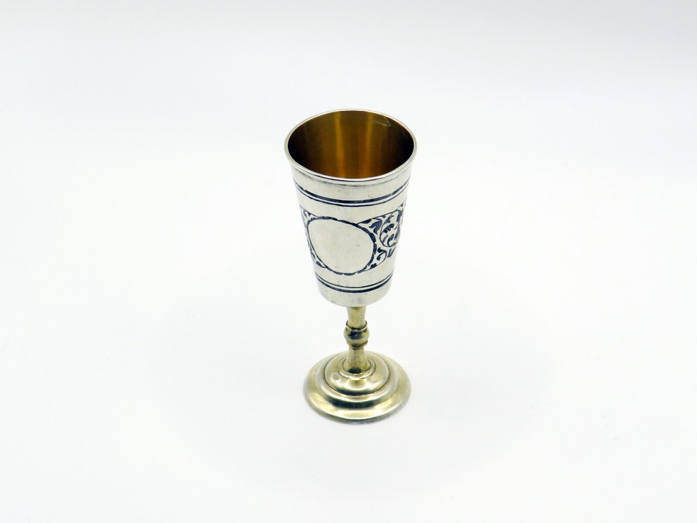 Antique Solid Silver Niello And Gilt Soviet Era Russian Kiddush Cup Hallmarked