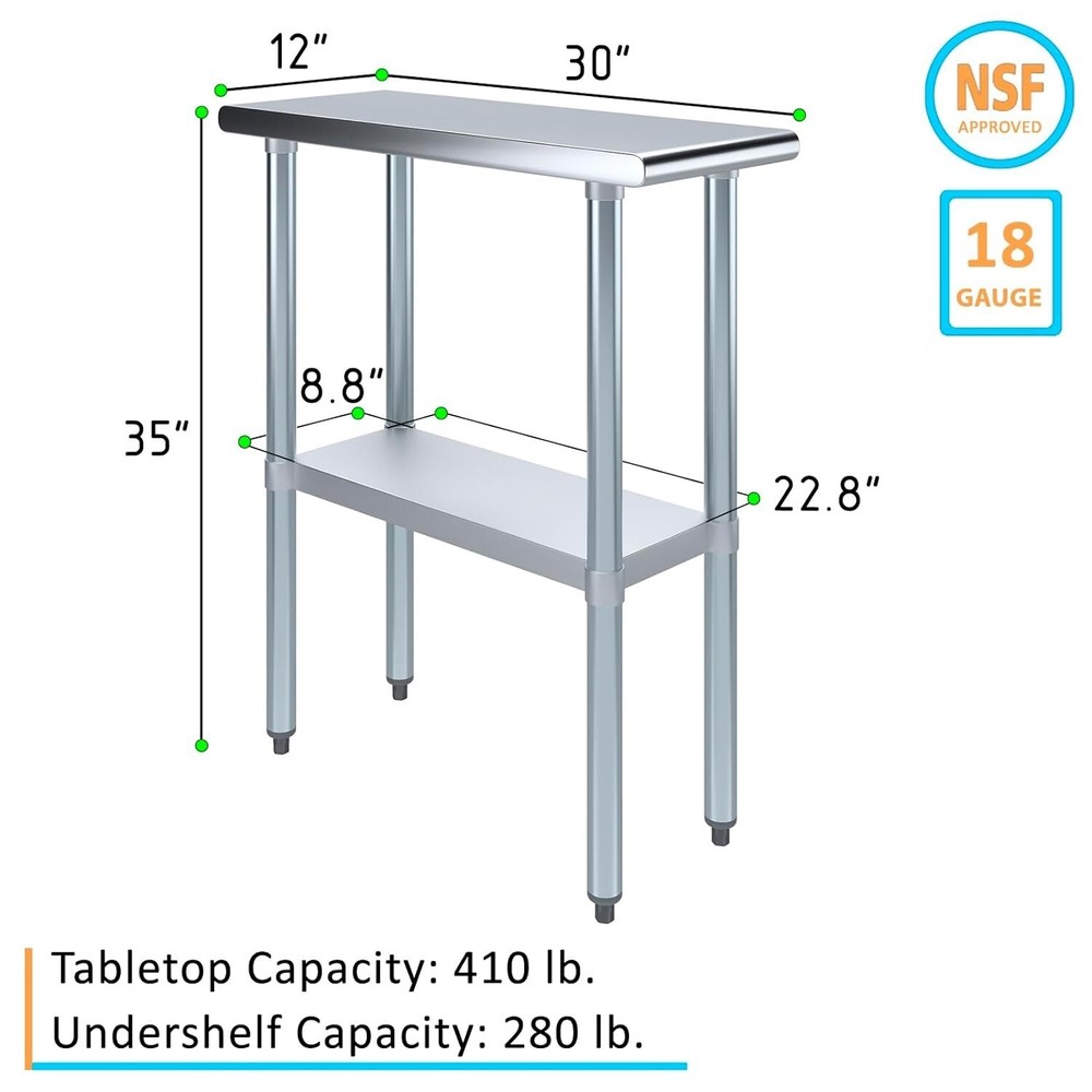 Stainless Steel Work Table with Undershelf 30"x12" (Deep x Long)