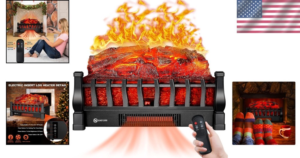 Sleek Electric Fireplace Logs - Remote Control Heating, Adjustable Flame & Timer