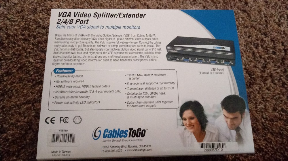 CablesToGo VGA Video Splitter/Extender 1:2 Model 29550