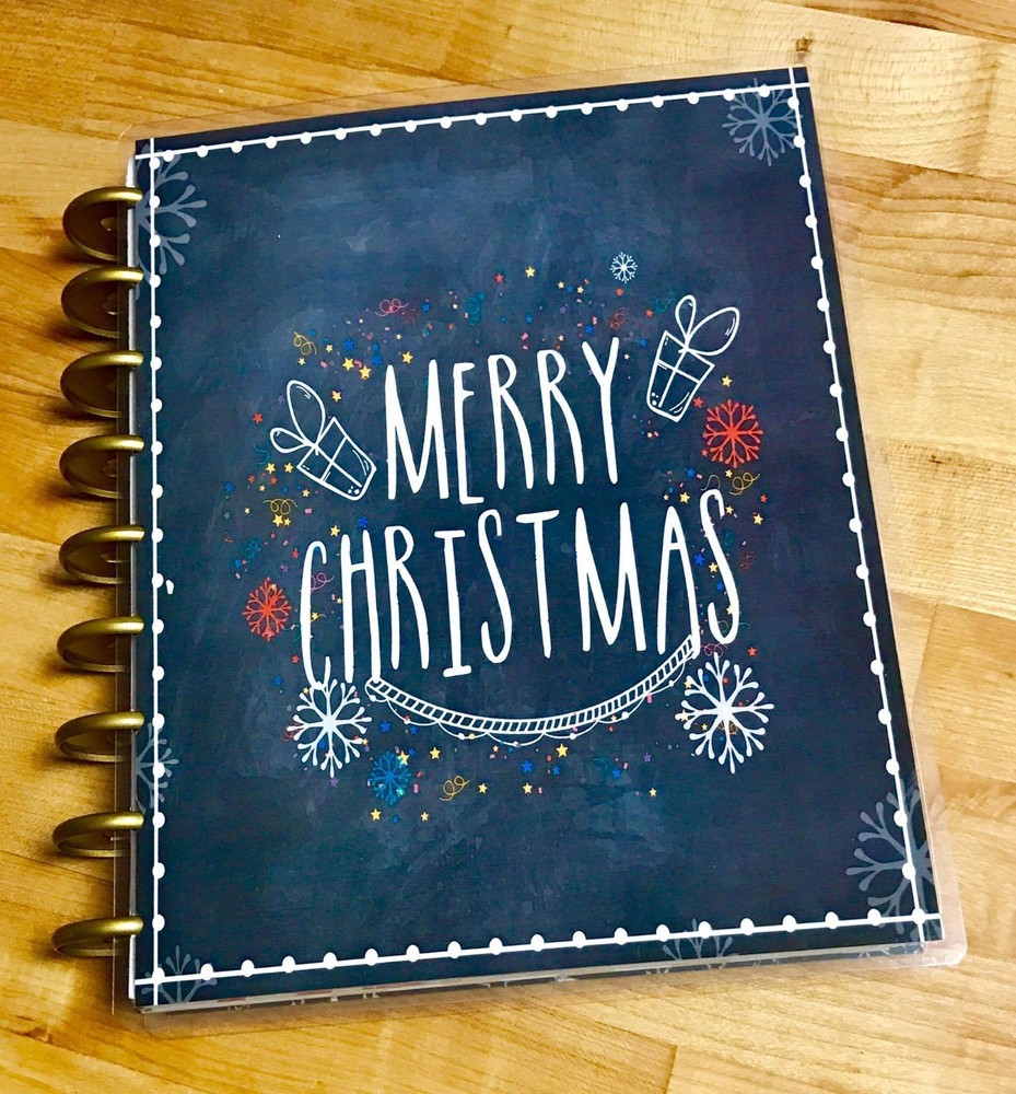 Xmas Chalkboard Snowflake Front/Back Cover Set 4 use w Happy Planner