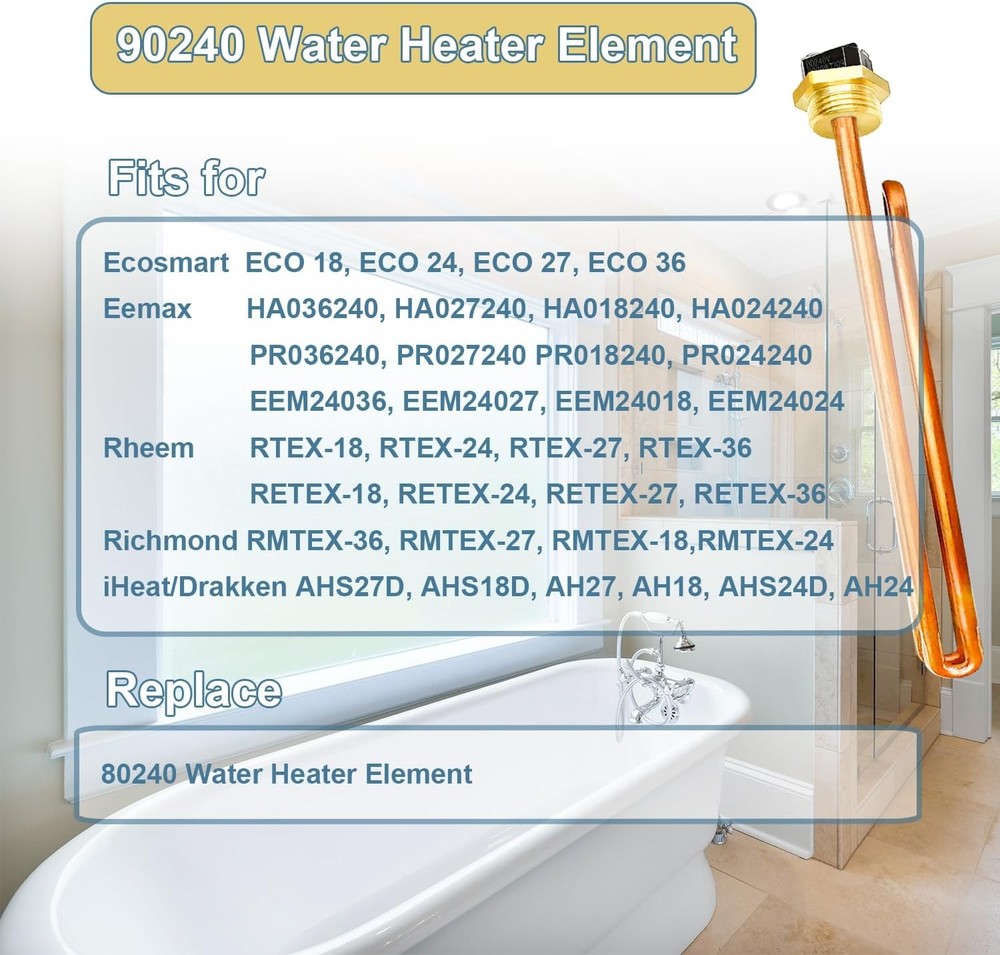 Upgrade HE 90240 Heating Element, For Ecosmart ECO 18 24 90240-2, gold color