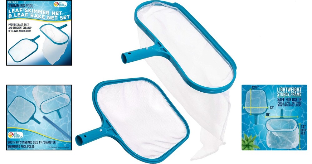 Leaf Skimmer & Rake Net Set for Pools - Lightweight Design for Fast Cleaning