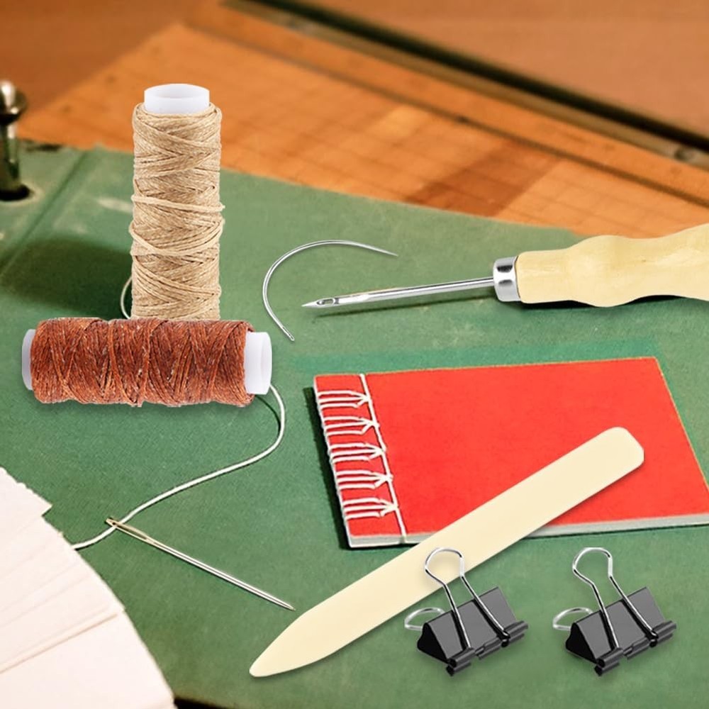 39Pcs Bookbinding Kits, Bookbinding Supplies with Bone Folder, Waxed Thread, Bin