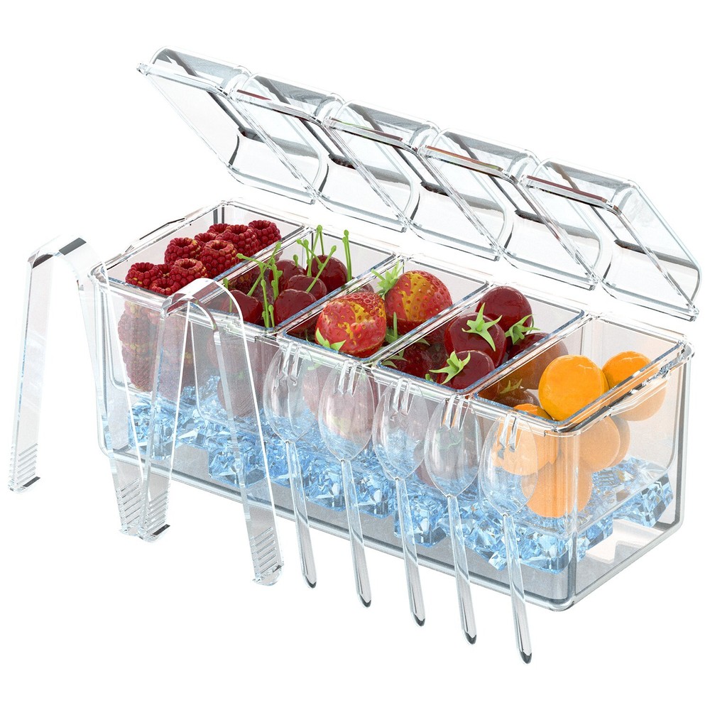 Ice Chilled Condiment Caddy, Condiment Server with Separate Lids Keep Fresh