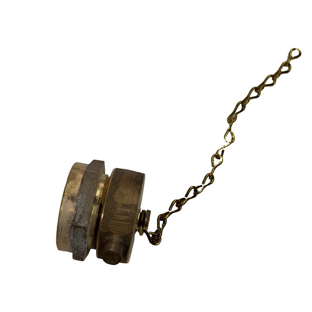 2.5" Brass FDC Set - Fire Hydrant Cap with Chain & Hex Nut Adapter Fitting - New