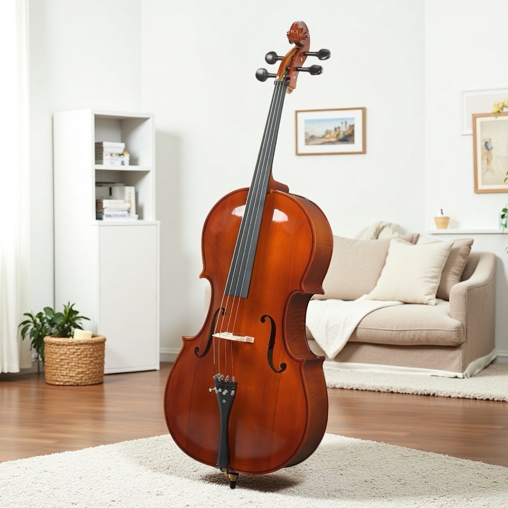 4/4 Full Size Solid Spruce Top Beginner Acoustic Cello Set - Bag Natural Bow