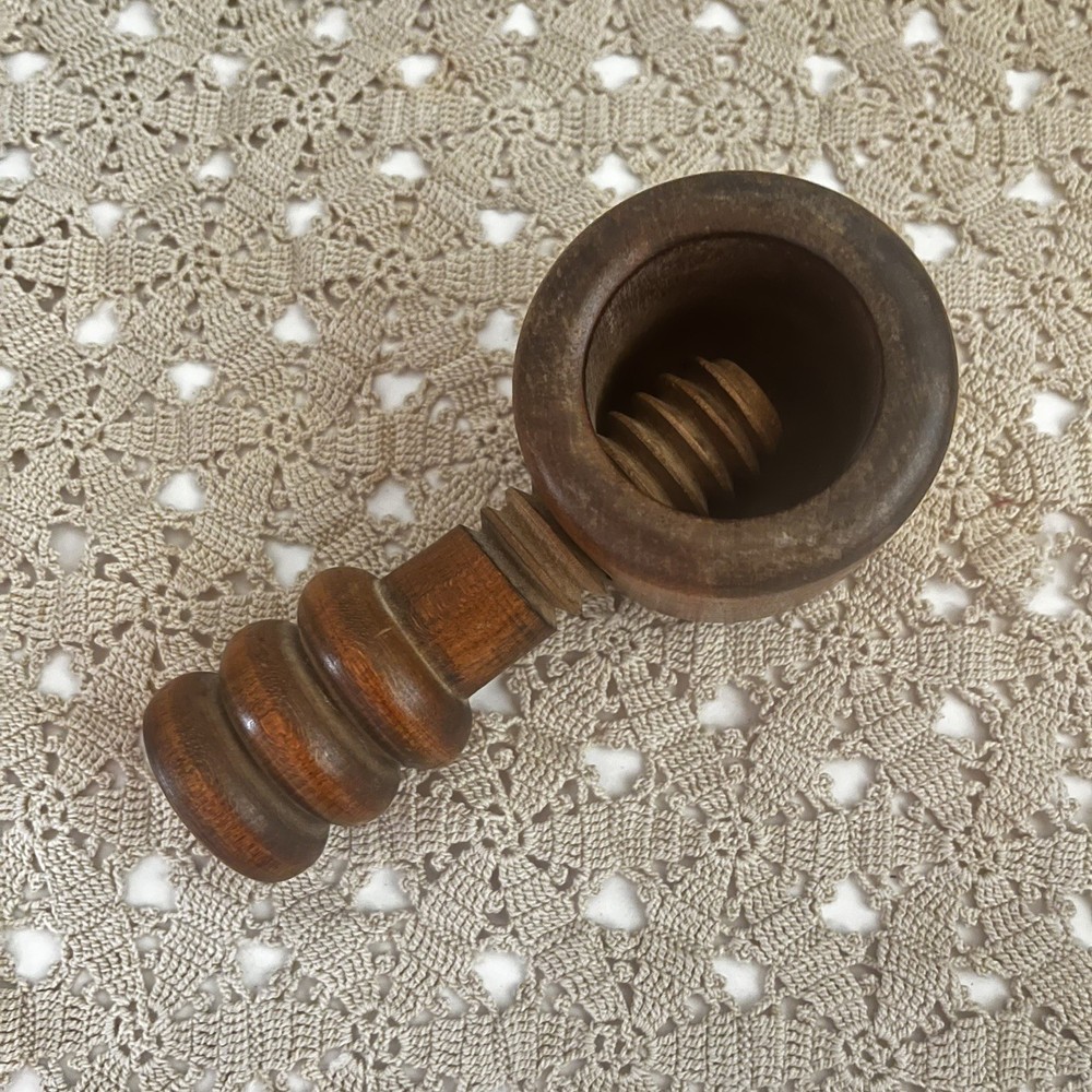 Vintage Nutcracker Wooden Primitive Corkscrew Walnut