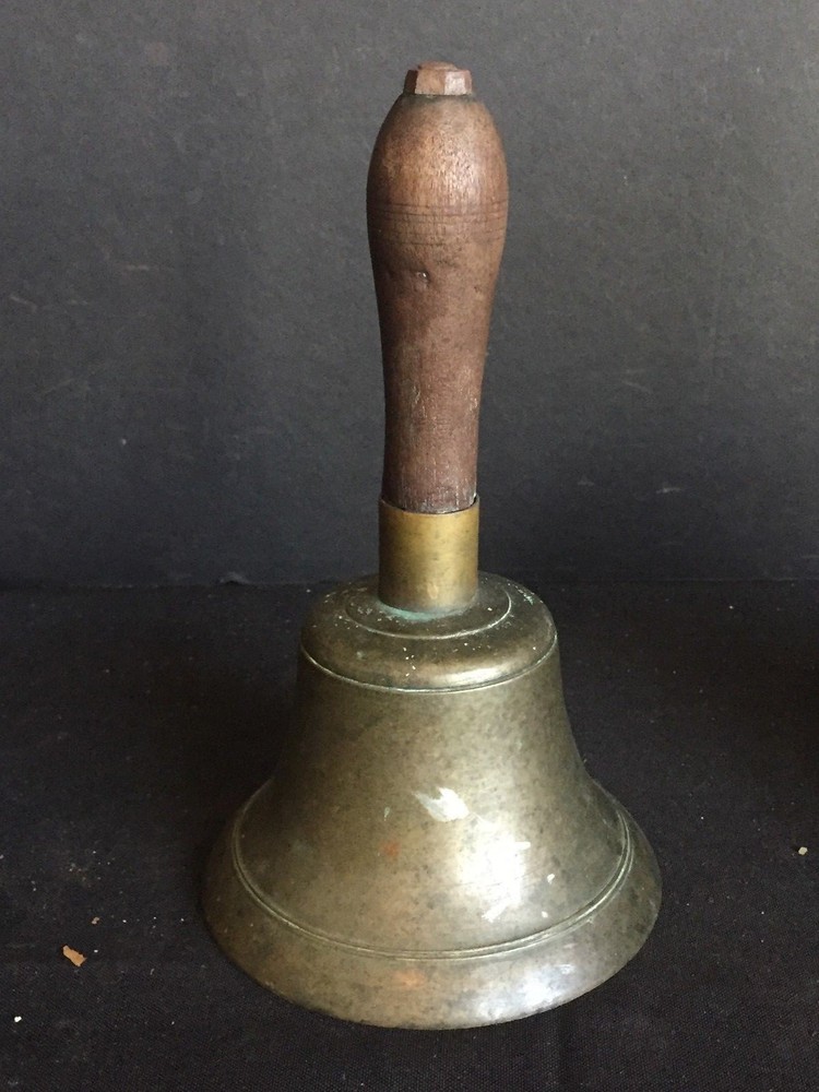 Antique Brass School Bell with Wooden Handle