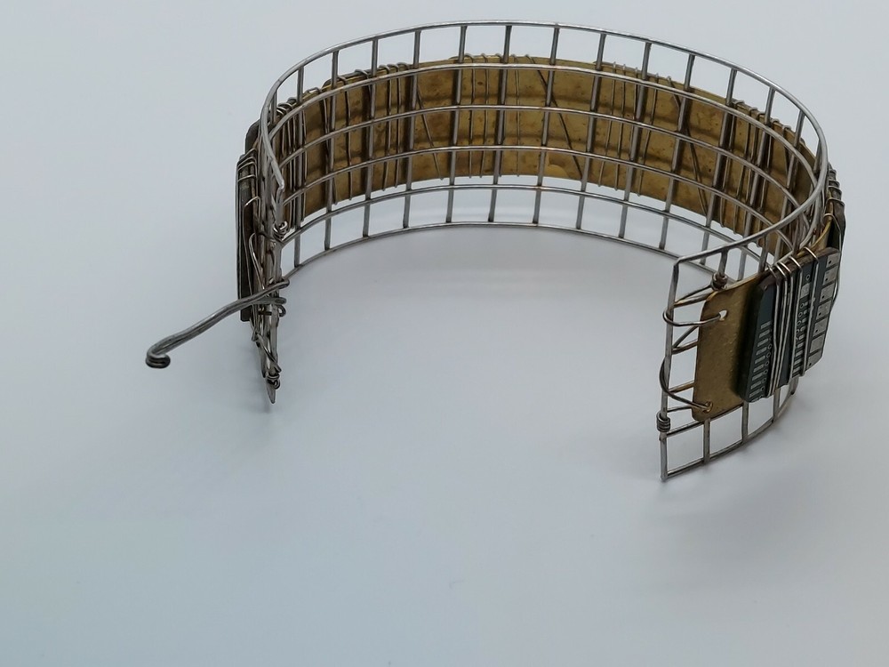 Artisan Computer Chip Bracelet Silver Tone Wire Brass Cuff